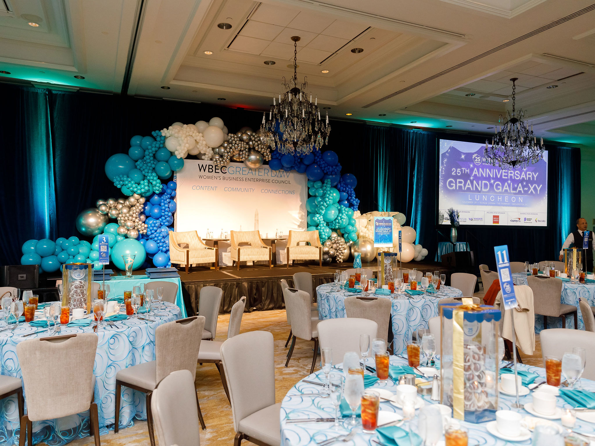 WBEC Greater DMV Grand Galaxy Luncheon tables and stage setup